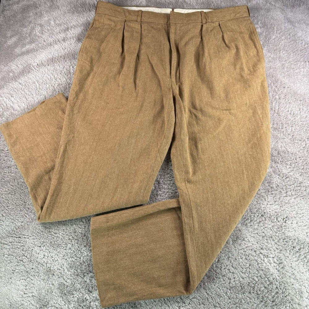 Polo Golf Ralph Lauren Vintage Mens 40R Wool Cotton Herringbone Pleated Pants